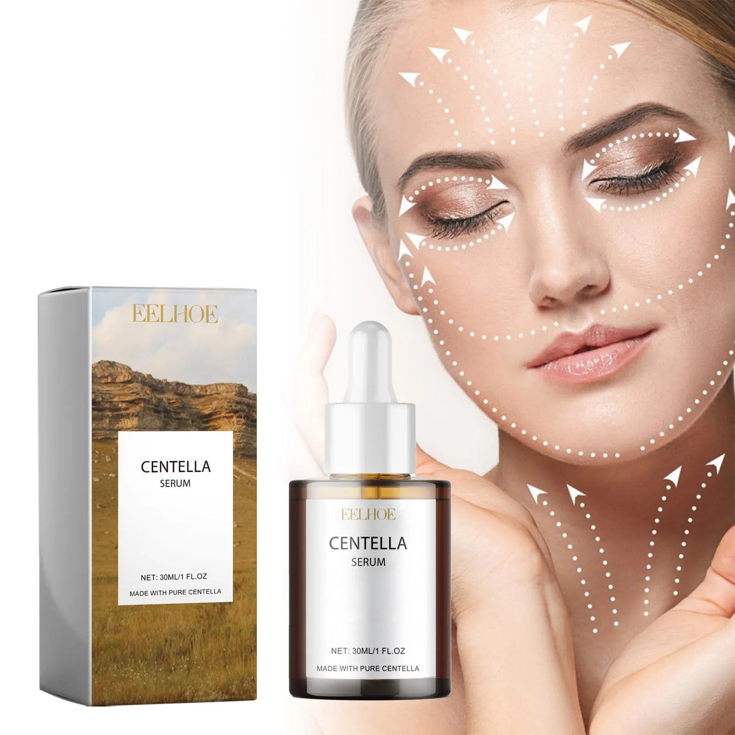 EELHOE Centella Serum Deep Facial Repairing Facial Pore Repairing Moisturizing Hyaluronic Acid Firming Fine L-ines Essence 30ml