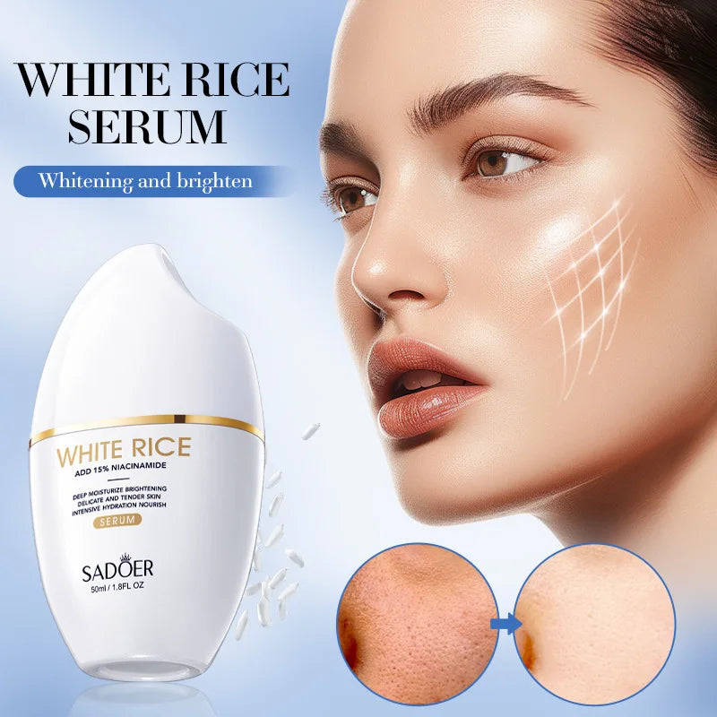 White Rice Niacinamide Serum Face Skin Brightening Moisturizer Hyaluronic Acid Korean Skin Care Product 50ML