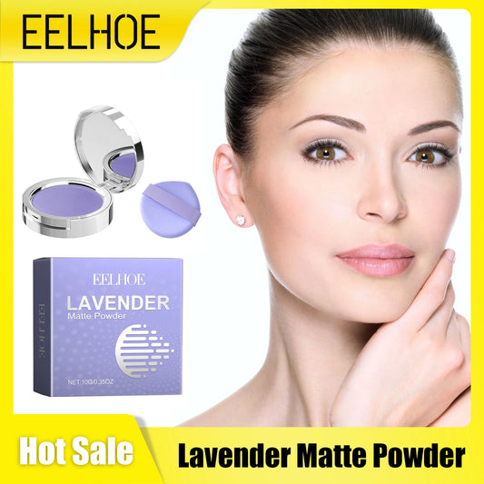 EELHOE Lavender Matte Powder Brighten Oil Control Waterproof Smoothing Makeup Foundation Powder with Puff Loose Setting Powder