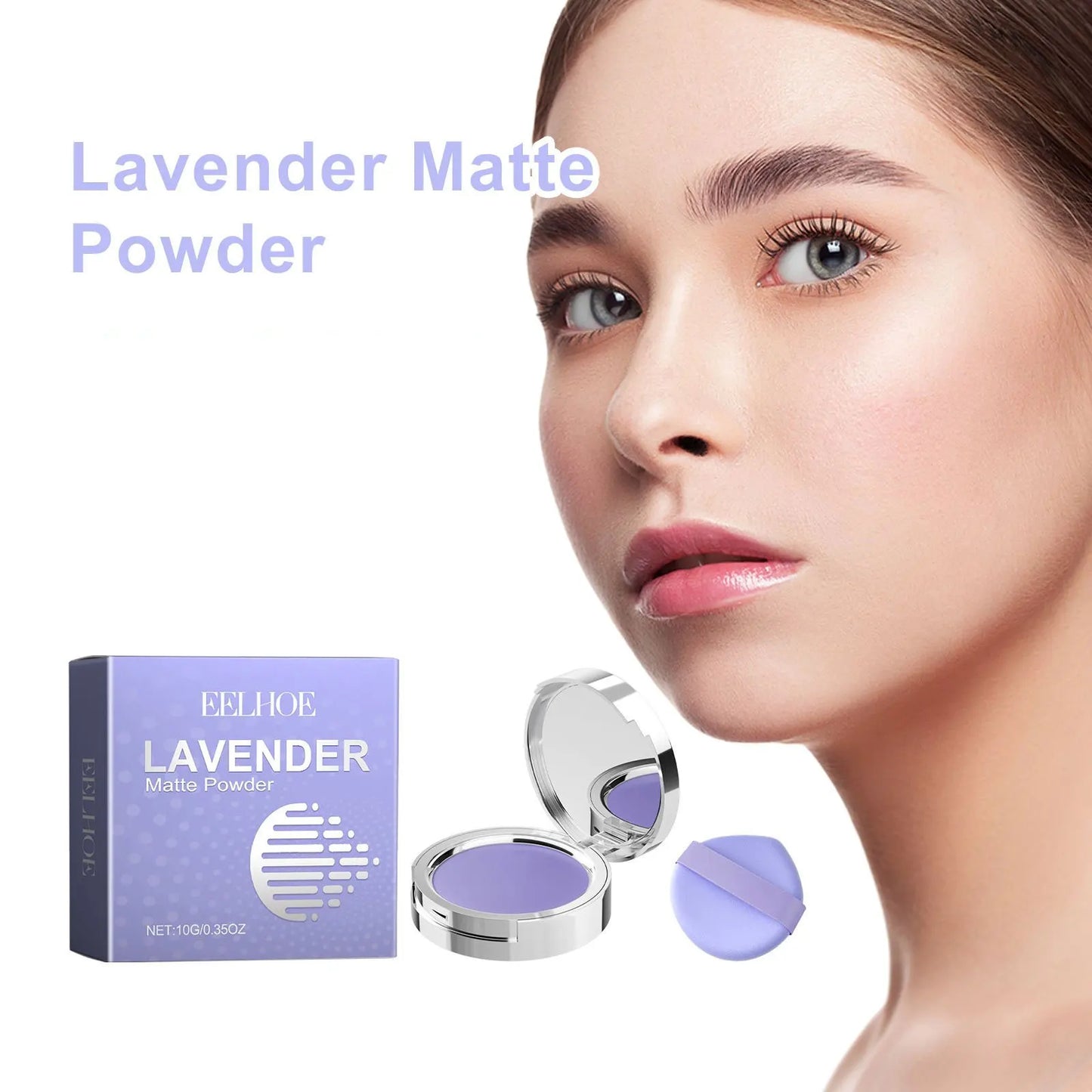 EELHOE Lavender Matte Powder Brighten Oil Control Waterproof Smoothing Makeup Foundation Powder with Puff Loose Setting Powder