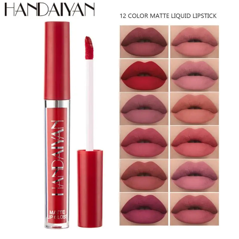 HANDAIYAN Matte Liquid Lipstick Velvet Pigments Lip Gloss Waterproof Moisturizer Nonstick Cup Lip Tint Beauty Cosmetics TSLM1