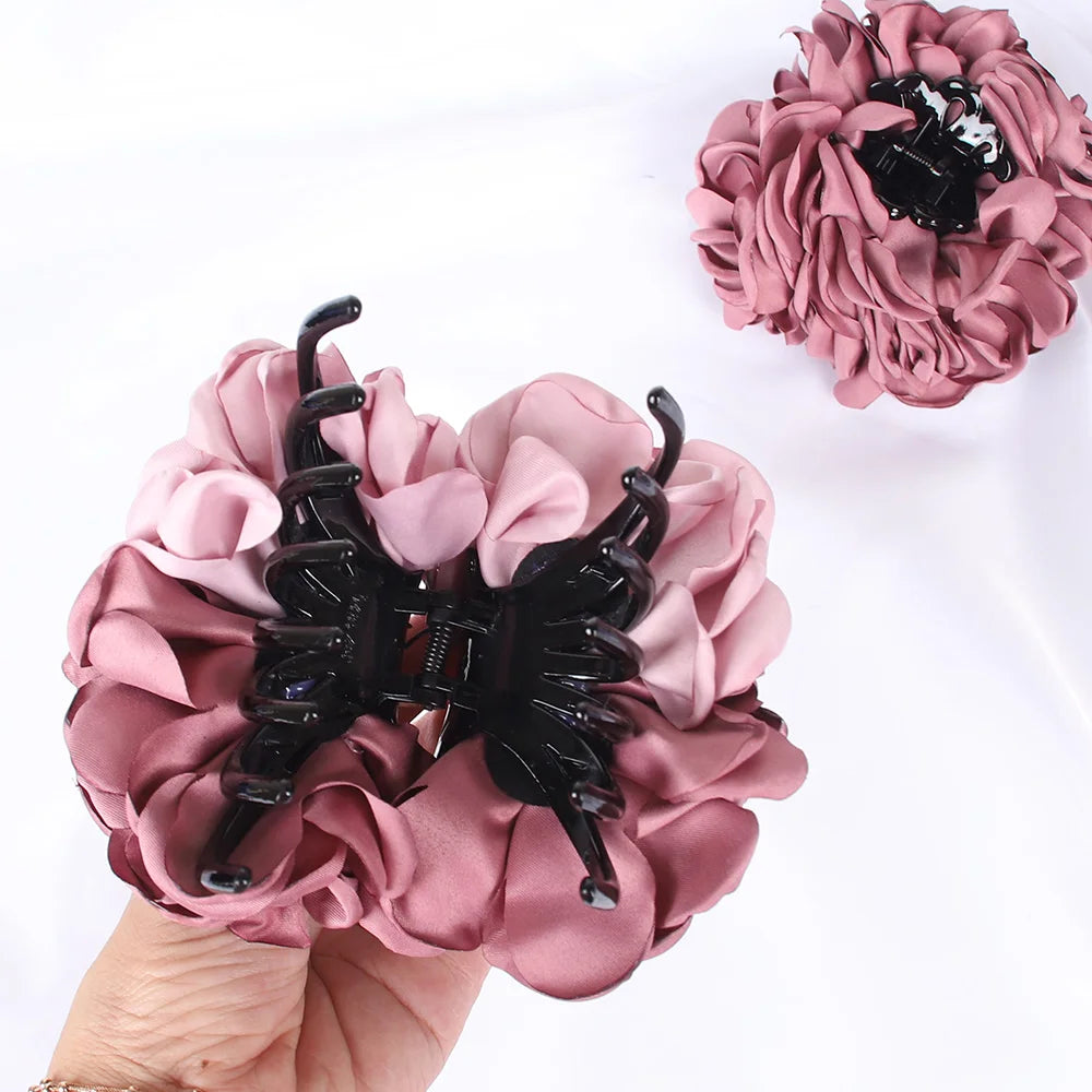 New Fabric Big Camellia Flower Hair Claw Clips Barrettes Women Girls 11CM Plastic Ponytail Holder Hair Clamps Hair Accessories