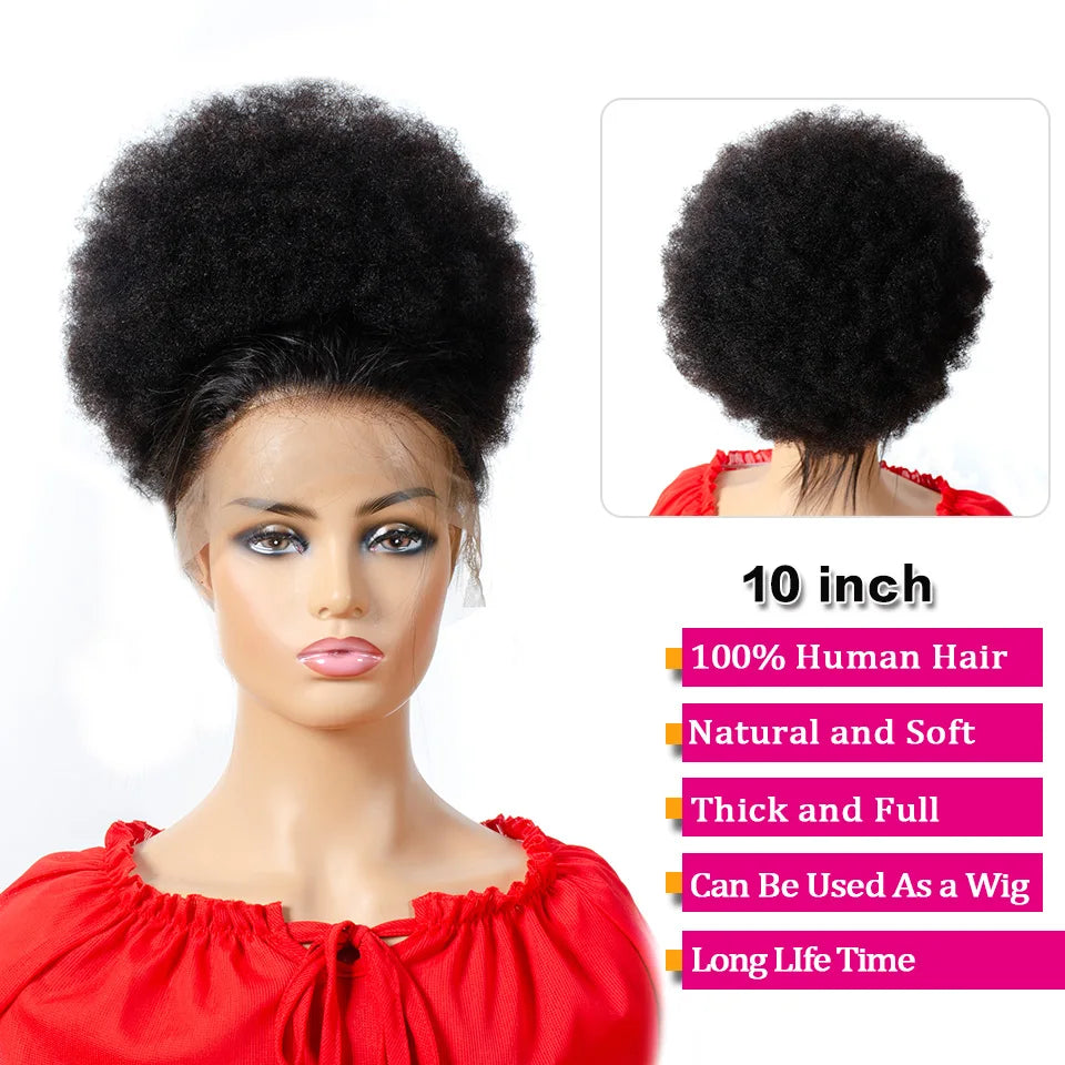 10inch Afro Puff Hair Bun Drawstring Ponytail Wigs Kinky Curly Human Hair Clip In Extensions Yepei Remy Hair