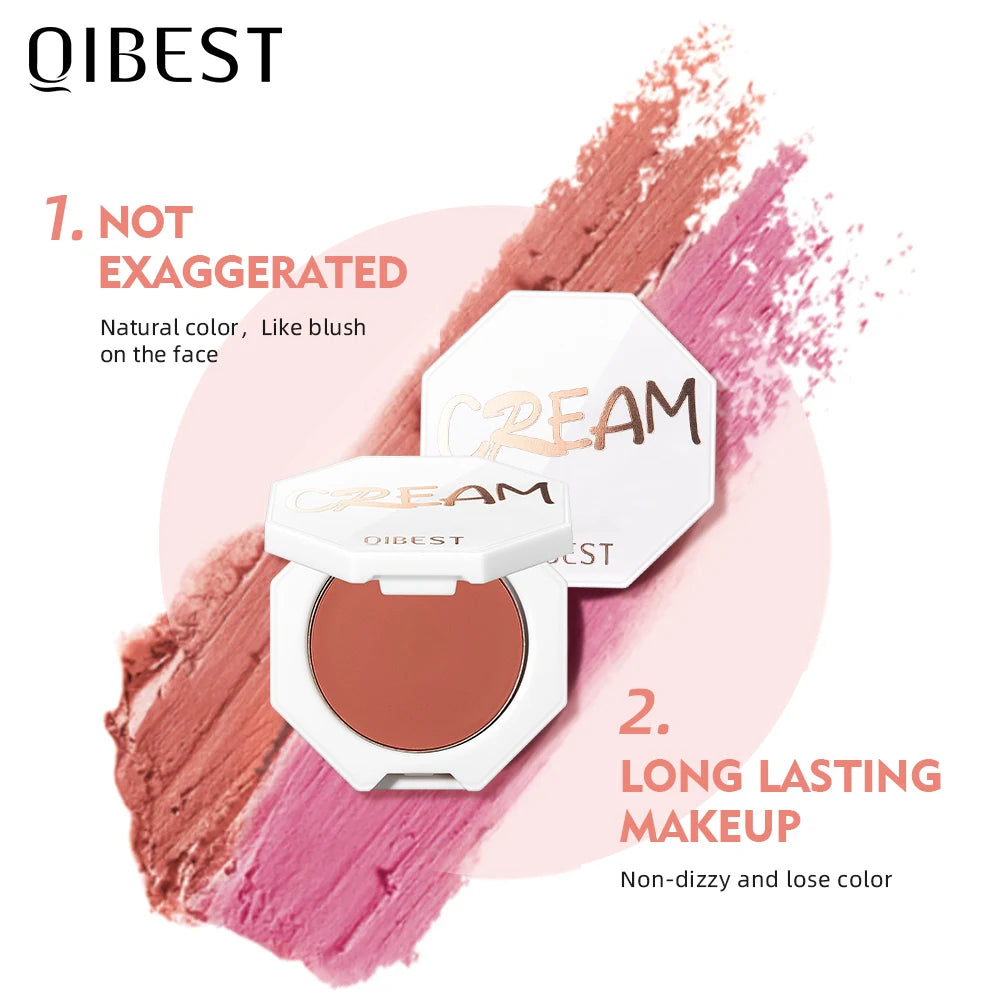 QIBEST Face Blusher Peach Cream Makeup Blush Palette Cheek Contour Blush Cosmetics Blusher Cream Korean Makeup Rouge Tint Blush