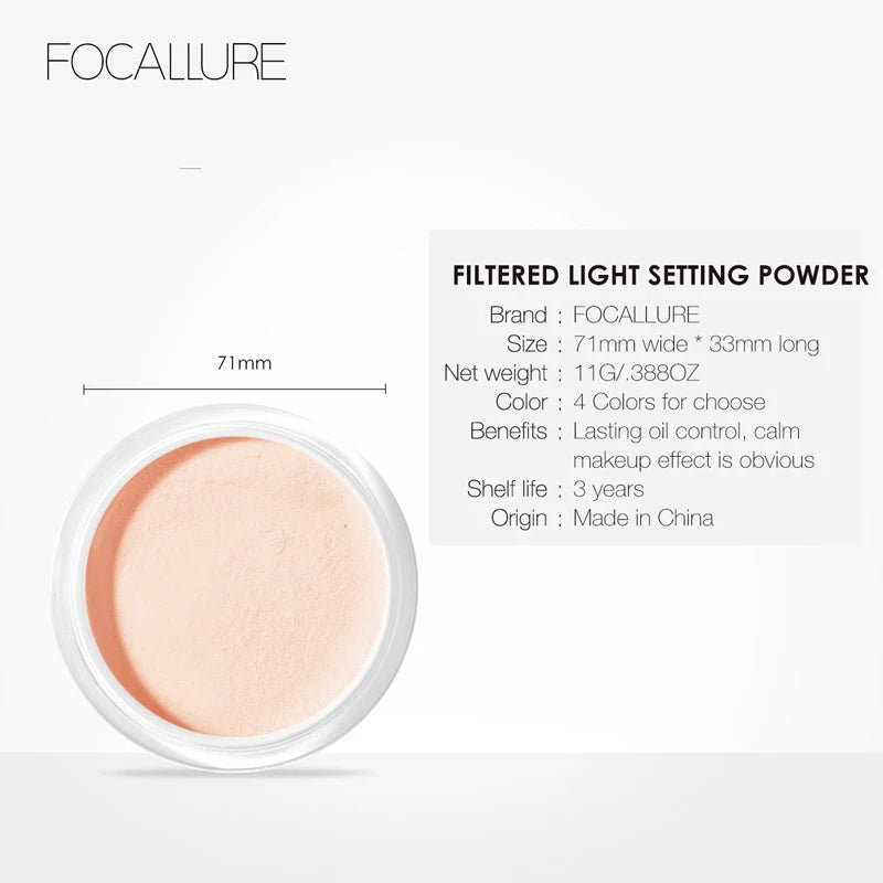 FOCALLURE 4 Colors Matte Loose Powder Waterproof Oil-control Minerals Makeup Setting Powder Finish Face Cosmetics for Women