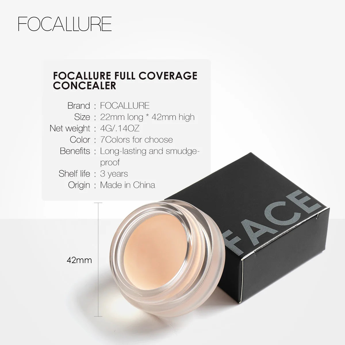 FOCALLURE Waterproof Full Coverage Concealer Cream Long-lasting Oil-control Moisturizing Lightweight Foundation Makeup Cosmetics