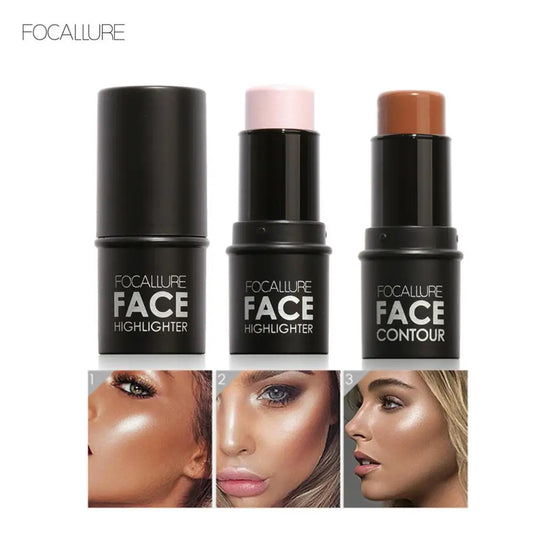 Focallure 4 Colors Highlighter Stick Silky Texture Face Contour Stick Natural Illuminate Makeup Bronzer Highlight Shaded Bar