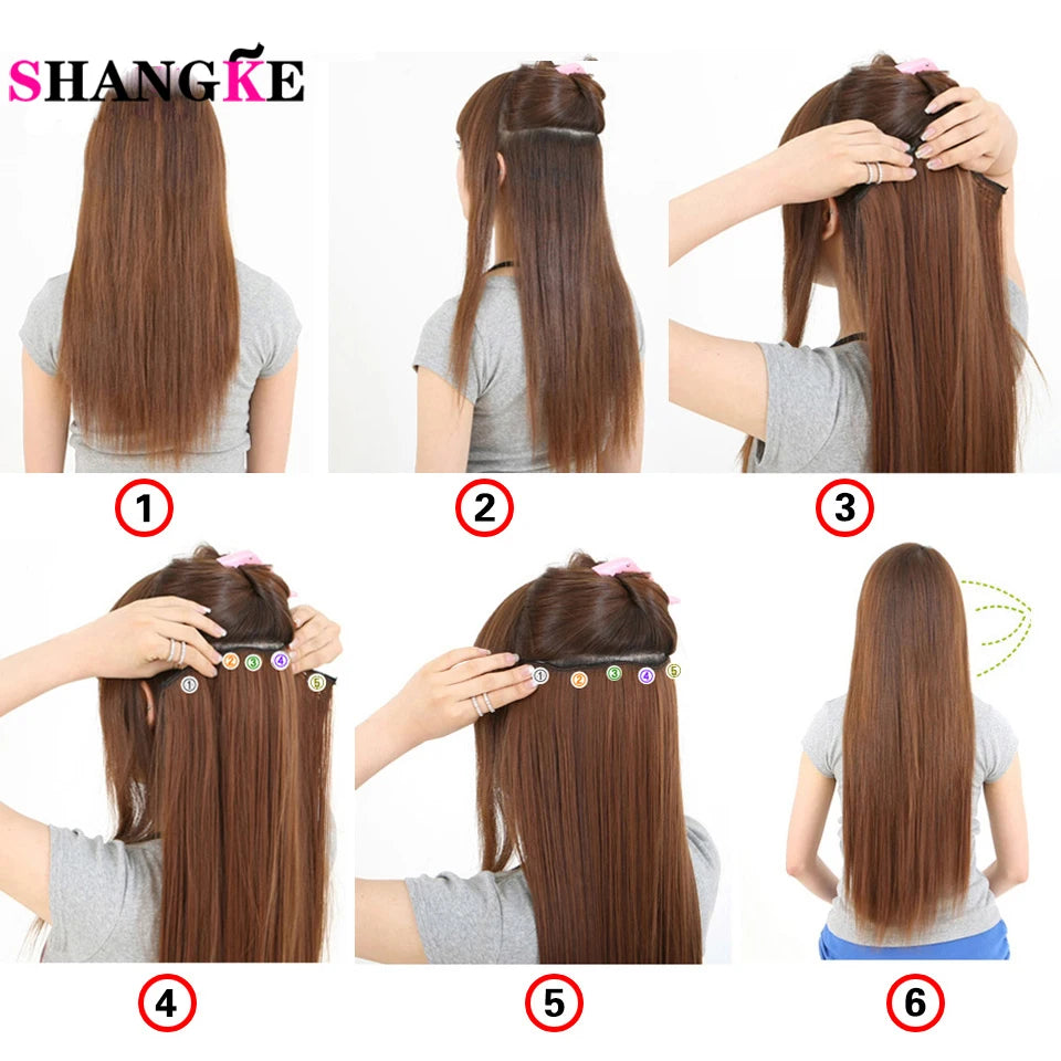 SHANGKE Synthetic 40-Inch Clip In One Piece Hair extension Heat-Resistant Fiber Fake Hair Wig Long Hairpiece with five clips