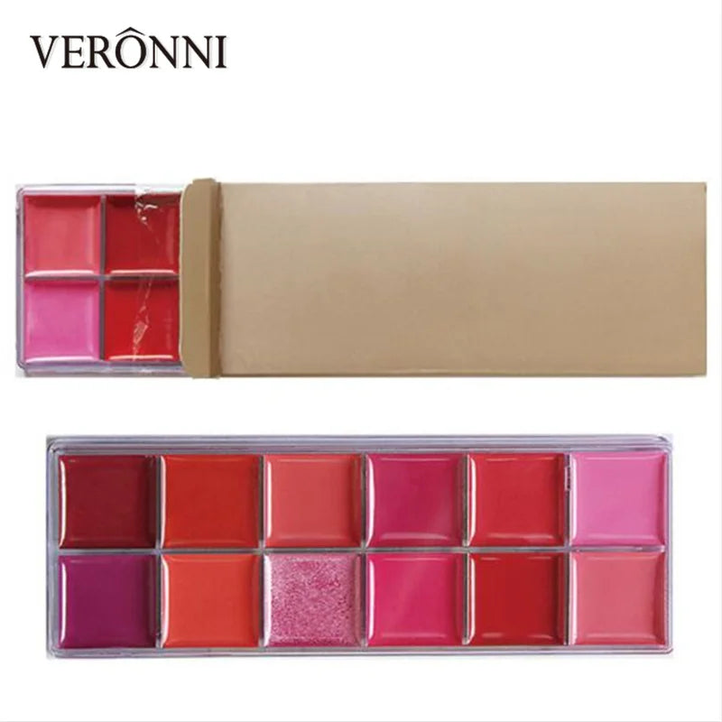 12 Color Lipsticks Palette Waterproof Long Lasting Pigment Shimmer Lip Gloss Professional Cosmetic Beauty Makeup