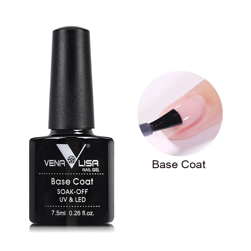 Hot Sell Venalisa Nail Art 7.5ml Tempered Top Coat Matt Top Primer Base Coat Color Gel Nail Polish UV Gel Soak Off Manicure