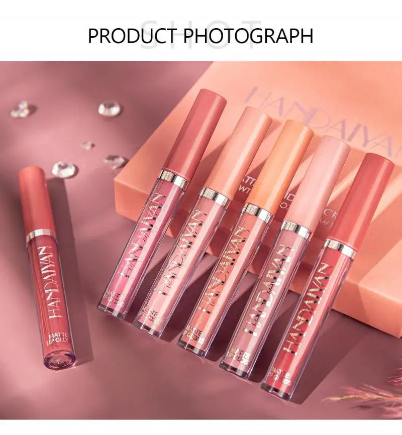 HANDAIYAN Matte Liquid Lipstick Velvet Pigments Lip Gloss Waterproof Moisturizer Nonstick Cup Lip Tint Beauty Cosmetics TSLM1