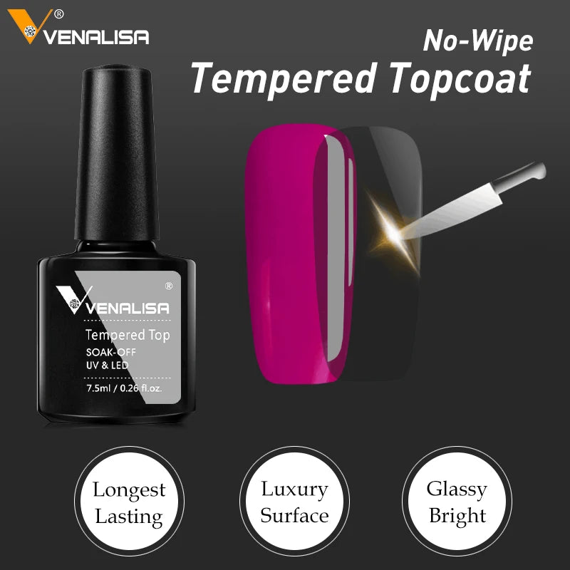 Hot Sell Venalisa Nail Art 7.5ml Tempered Top Coat Matt Top Primer Base Coat Color Gel Nail Polish UV Gel Soak Off Manicure