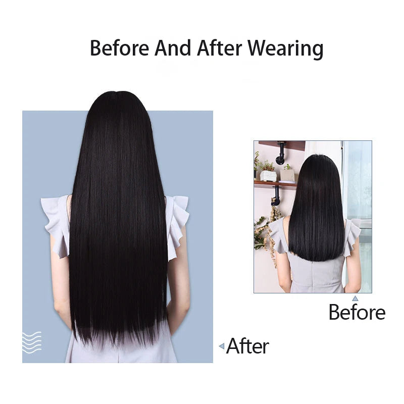 SHANGKE Synthetic 40-Inch Clip In One Piece Hair extension Heat-Resistant Fiber Fake Hair Wig Long Hairpiece with five clips