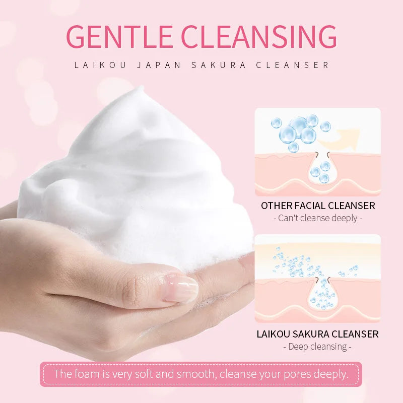 LAlKOU Japan Sakura Gentle Cleansing Facial Cleanser Shrink Pores Deep Clean Oil Control Remove Blackhead Moisturizing Skin Care