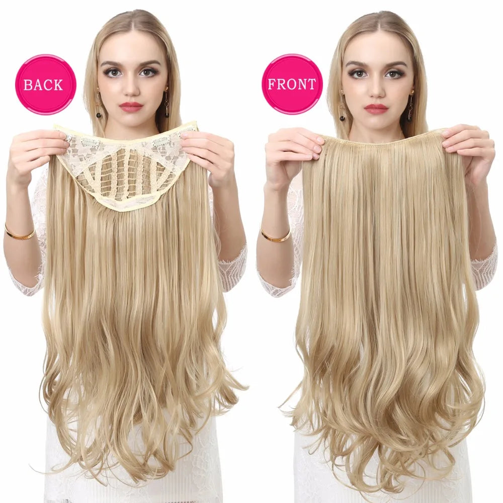 Synthetic Wavy U Part Wigs for Women  Clip in Hair Extension Invisible Half False Wig Long Blonde Black Natural Hairpieces