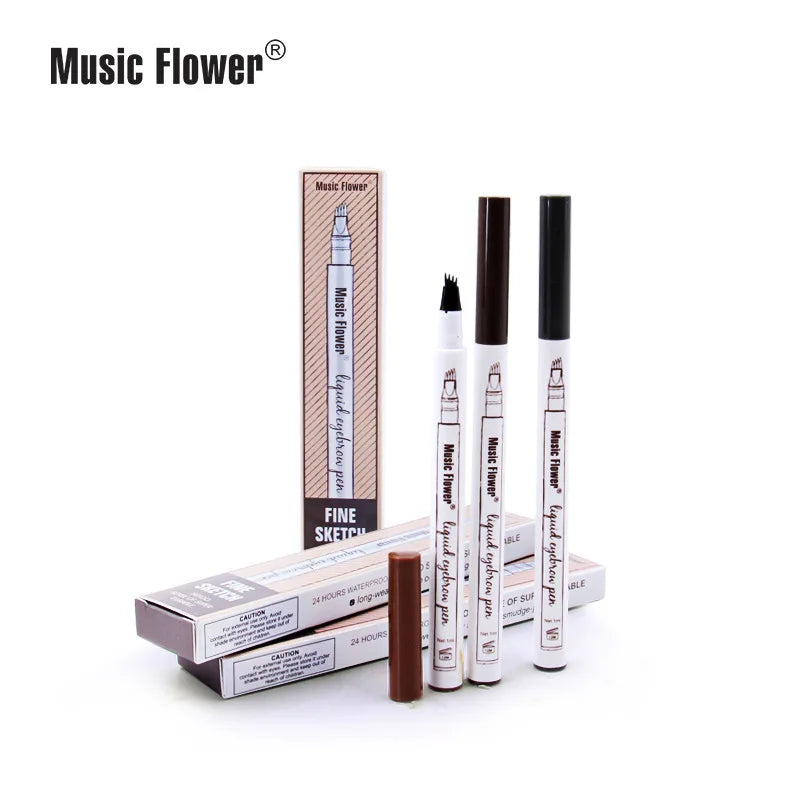 Music Flower Brand 4 Colors Eyebrow Pencil Fine Sketch Liquid Eyebrow Pen Waterproof Tattoo Super Durable Eye Brow eyebrow gel