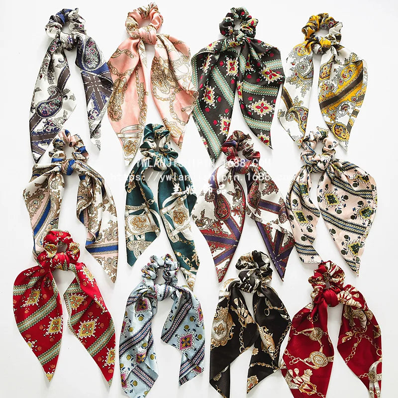 Fashion Floral Single Printed Scrunchie Elastic Hair Band For Women Hair Scarf Bows Rubber Ropes Girls Hair Ties Hair Accessory