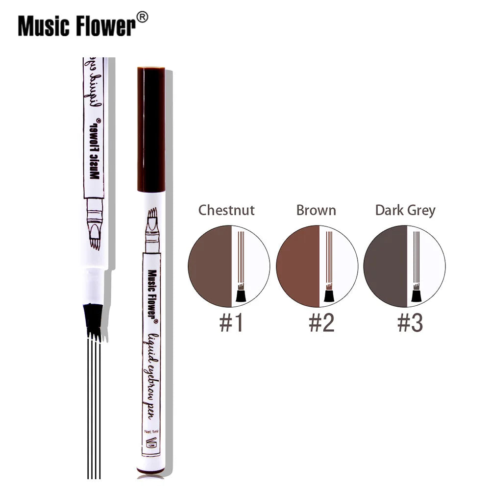 Music Flower Brand 4 Colors Eyebrow Pencil Fine Sketch Liquid Eyebrow Pen Waterproof Tattoo Super Durable Eye Brow eyebrow gel