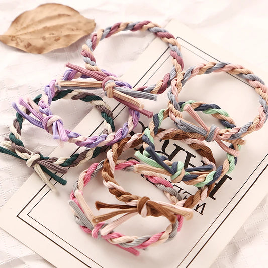 10pcs/Set Handmade Woven Colorful Elastic Hair Rope Ponytail Holders Hair Accessories Girl Women Rubber Band Tie Gum Headwear