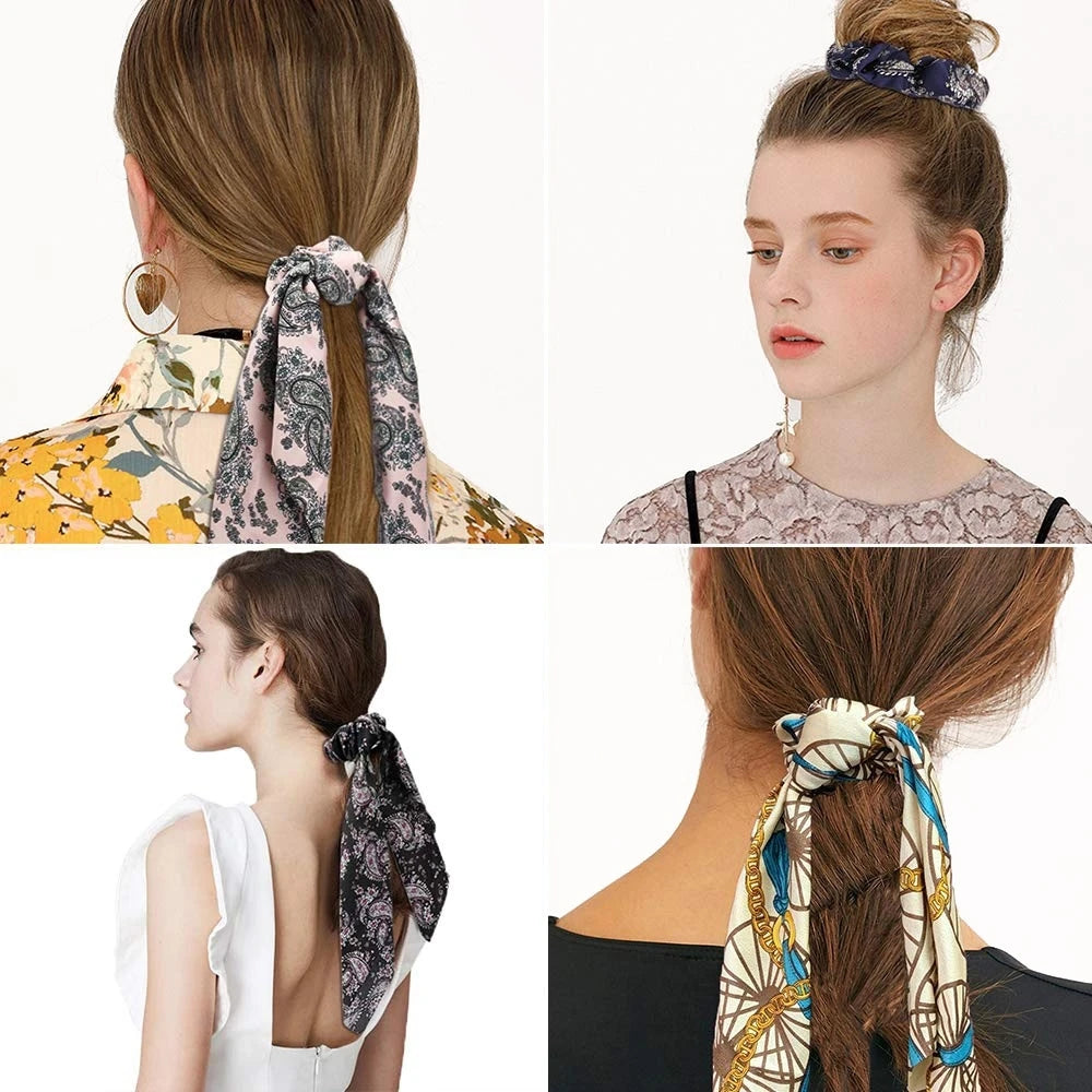 Fashion Floral Single Printed Scrunchie Elastic Hair Band For Women Hair Scarf Bows Rubber Ropes Girls Hair Ties Hair Accessory