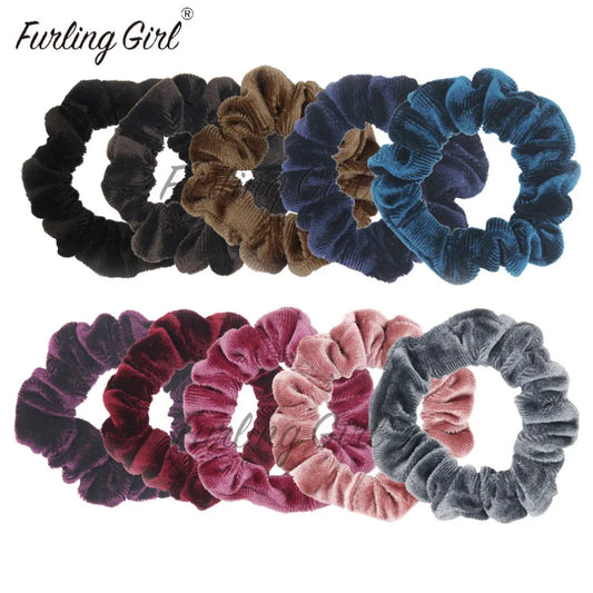 Furling Girl Pack of 10 Pieces Korean Velvet Hair Scrunchies Ponytail Holder Elastic Hair Bands for Women Hair Accessories