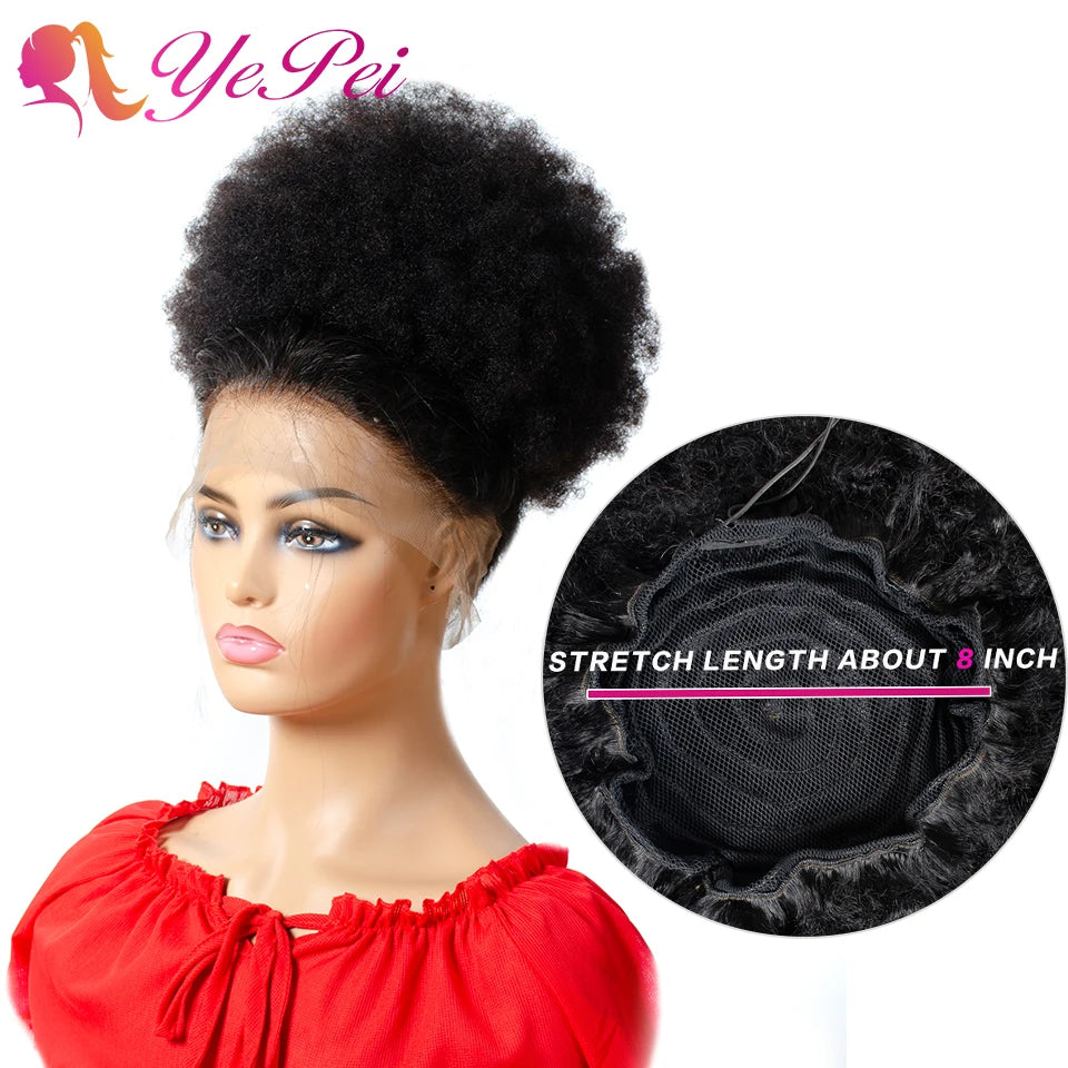 10inch Afro Puff Hair Bun Drawstring Ponytail Wigs Kinky Curly Human Hair Clip In Extensions Yepei Remy Hair