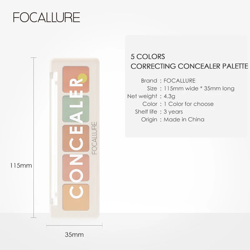 FOCALLURE 5 Colors Face Concealer Palette Waterproof Moisturizing Oil-control Brighten Contour Bronzer Primer Makeup Cosmetics