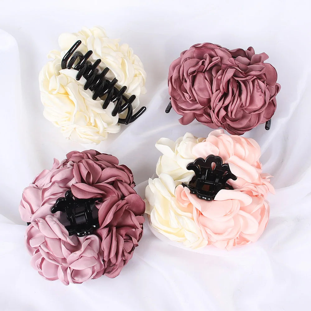 New Fabric Big Camellia Flower Hair Claw Clips Barrettes Women Girls 11CM Plastic Ponytail Holder Hair Clamps Hair Accessories