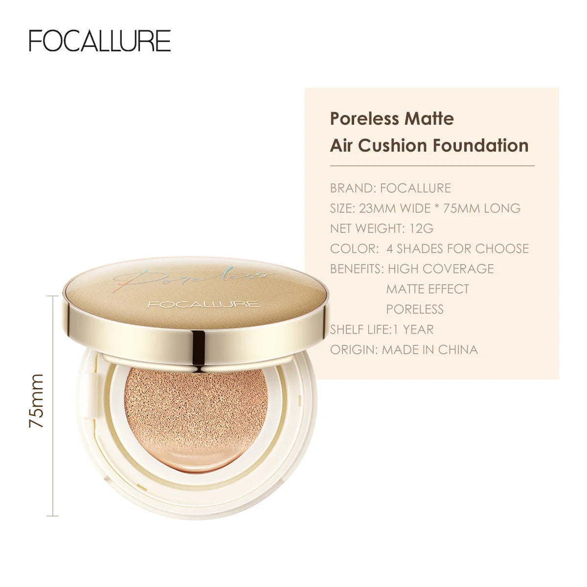 FOCALLURE Air Cushion Poreless BB Cream Waterproof Long Lasting Brighten Face Concealer Matte Foundation Cosmetics With Puff