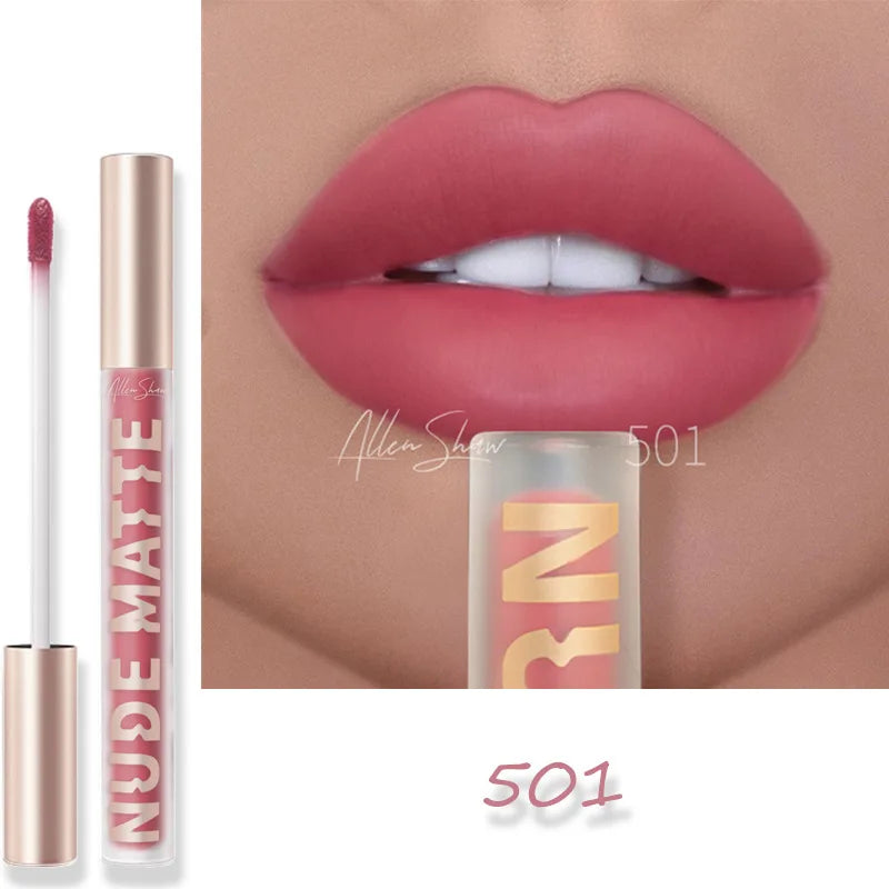 Nude Matte Lip Gloss 8 Color Waterproof Long Lasting Sexy Red Liquid Lipstick Moisturizing Nonstick Cup Makeup Lip Tint Cosmetic