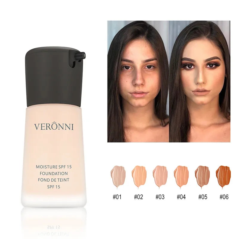 VERONNI Natural Waterproof Foundation High Quality Beauty Face Makeup Cosmetics Liquid Professional Makeup Concealer