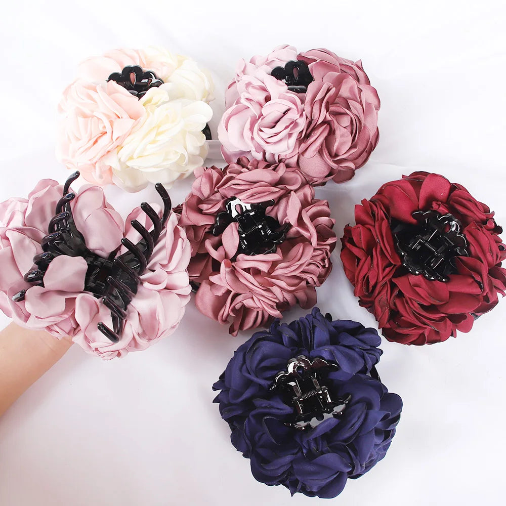 New Fabric Big Camellia Flower Hair Claw Clips Barrettes Women Girls 11CM Plastic Ponytail Holder Hair Clamps Hair Accessories