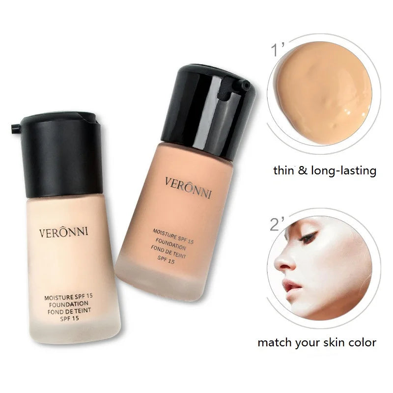 VERONNI Natural Waterproof Foundation High Quality Beauty Face Makeup Cosmetics Liquid Professional Makeup Concealer