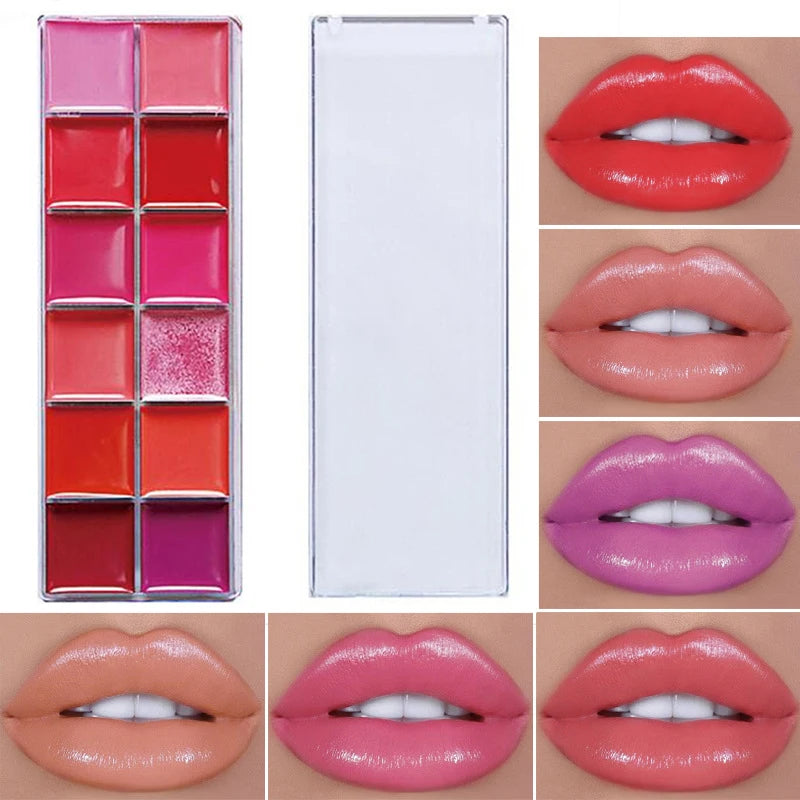 12 Colors Women Moisturizing Long Lasting Lip Gloss Palette Girls Nude Cosmetic Makeup Lip Tools Lipstick Female