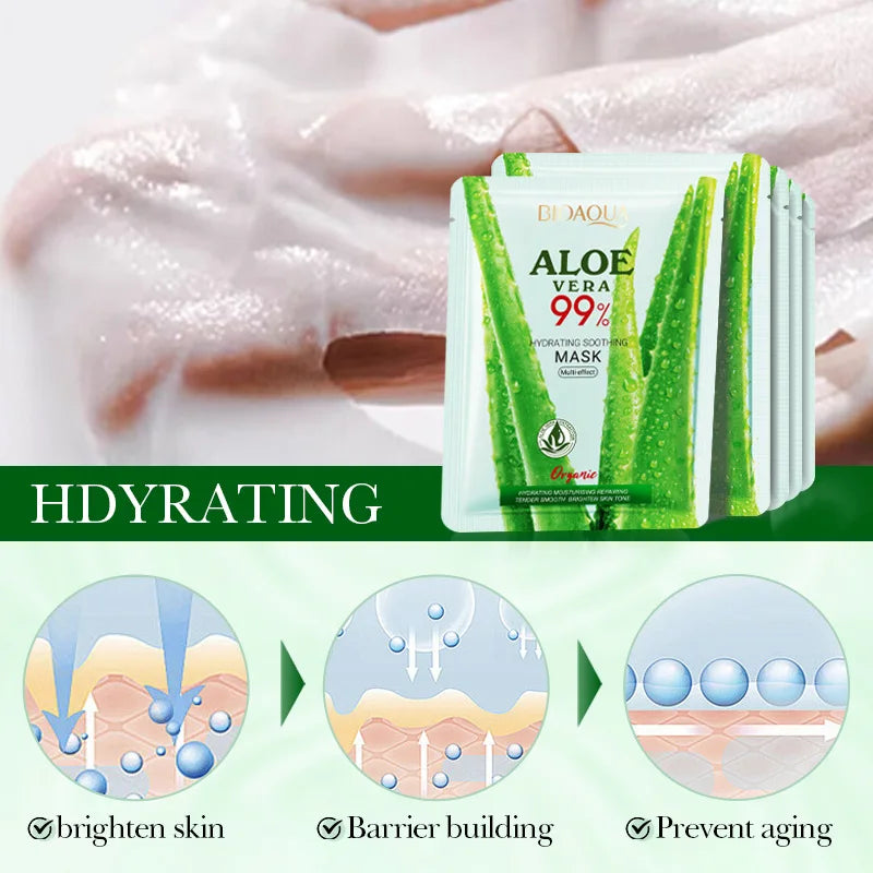 BIOAOUA Aloe Hydrating Soothing Facial Mask Moisturizing Preventing Roughness and Dryness Face Mask Sheet Skin Care