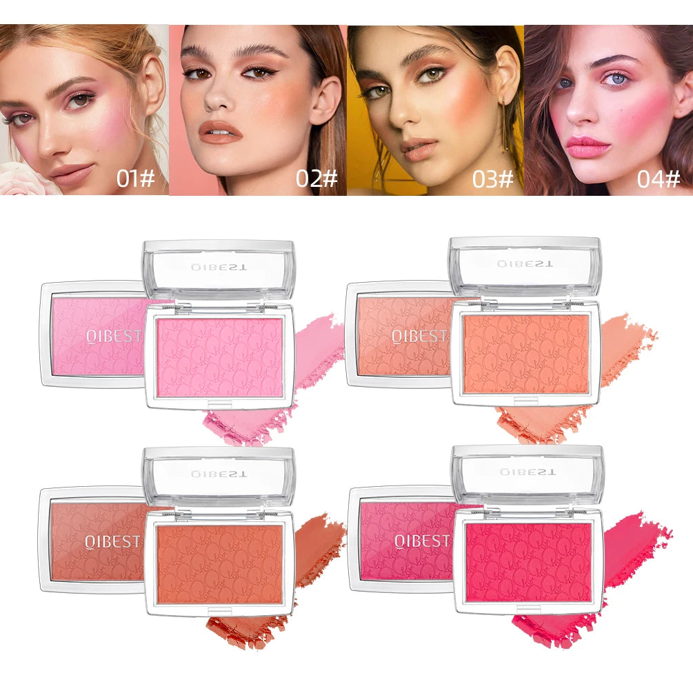 QIBEST Single Color Blush Palette Natural Cheek Tint Blush Face Blusher Cosmetics Cheek Rouge Brighten Face Soft Female Makeup