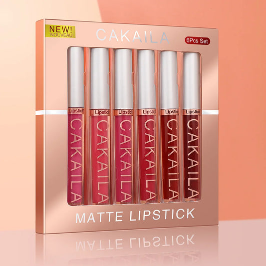 CAKAILA 6Pcs/Set Velvet Matte Lipstick 24HR Lasting Rich Matte Finish Liquid Lipstick Lip Gloss Nude Glaze Makeup Cosmetic