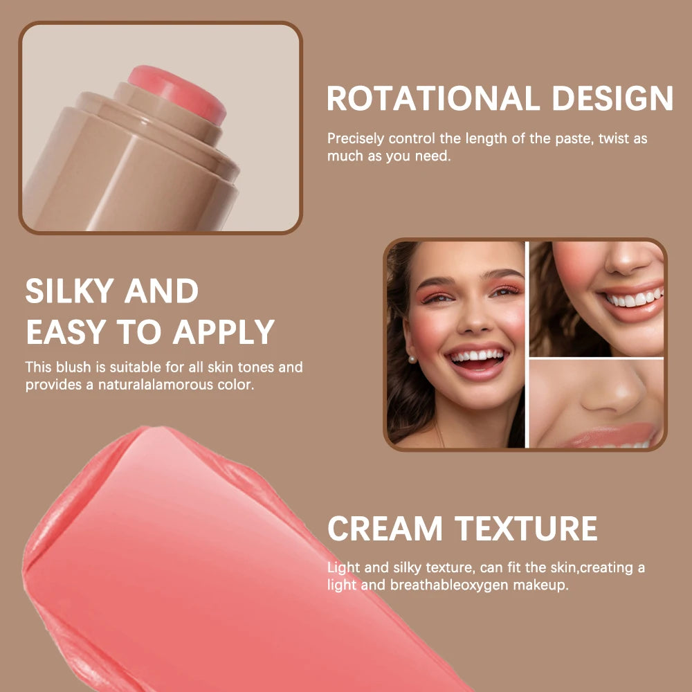 Blush Stick Lasting Brightens Facial Cheek Stick 3-in-1 Moisturizing Flash Lip Gloss Makeup Lip Gloss Face Rouge rhode