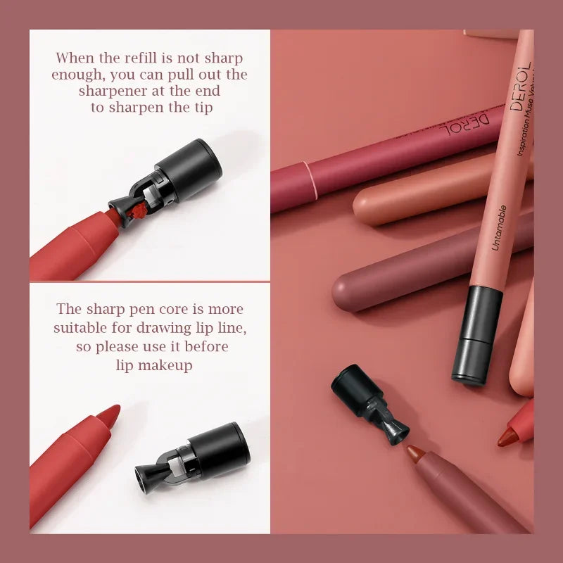 Waterproof Lip Liner Pencil Sexy Red Matte Contour Tint Lip Liner Long Lasting Non-stick Cup Nude Lipstick Lips Makeup Cosmetic