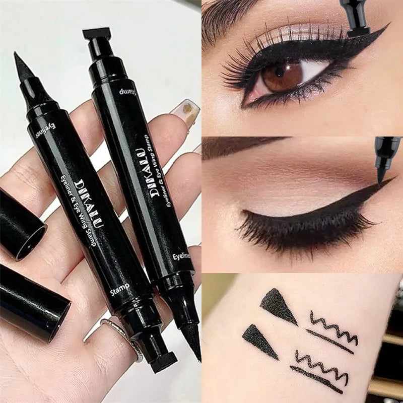 Double-ended Quick-drying Eyeliner Pen Triangular Stamp Brush 2 In 1 Waterproof Lasting Non-smudge Liquid Eyeliner Hot Cosmetic