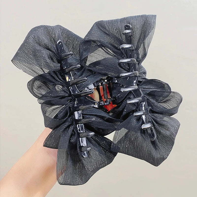 Women Elegant Three Layers Large Chiffon Bow Hair Claw Sweet Hair Decorate Headband Hair Claw Clip Fashion Hair Accessories