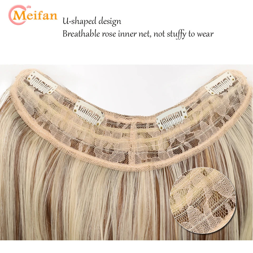 MEIFAN Synthetic Long Straight U-Shaped Half Wig Hair Clip in One-piece Hair Extension Invisible Natural Fake Hairpiece for Wome