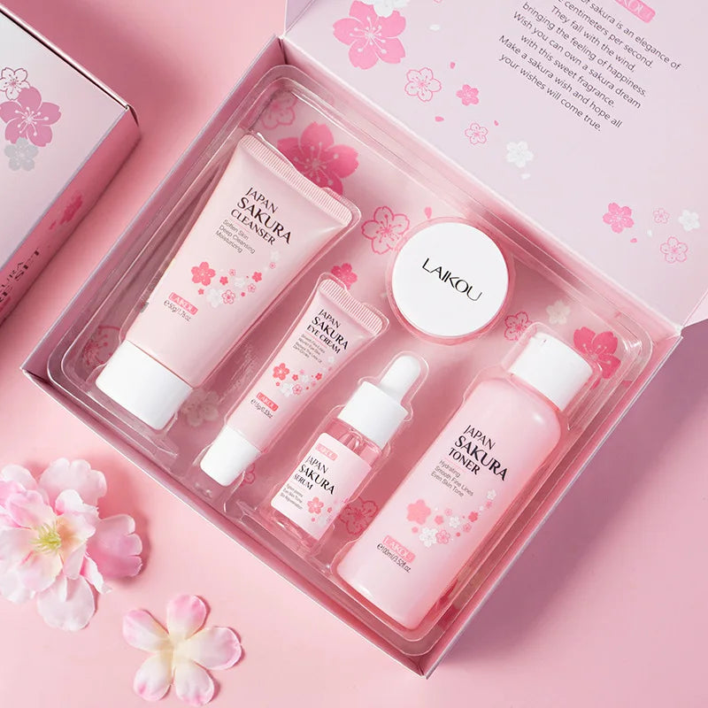 LAIKOU Sakura Kit Skin Care Sets Moisturizing and Reducing Fine Lines Cleansing Pore Product 5-Piece Korean Skincare Set