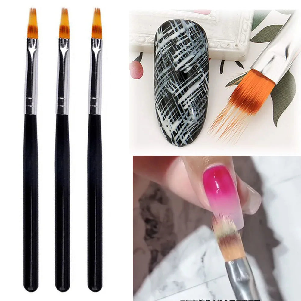 1Pc Professional Soft Gradient Nail Brush Silver Black Drawing Painting Nylon Hair Ombre Brush DIY Gradient UV Gel Nail Brush