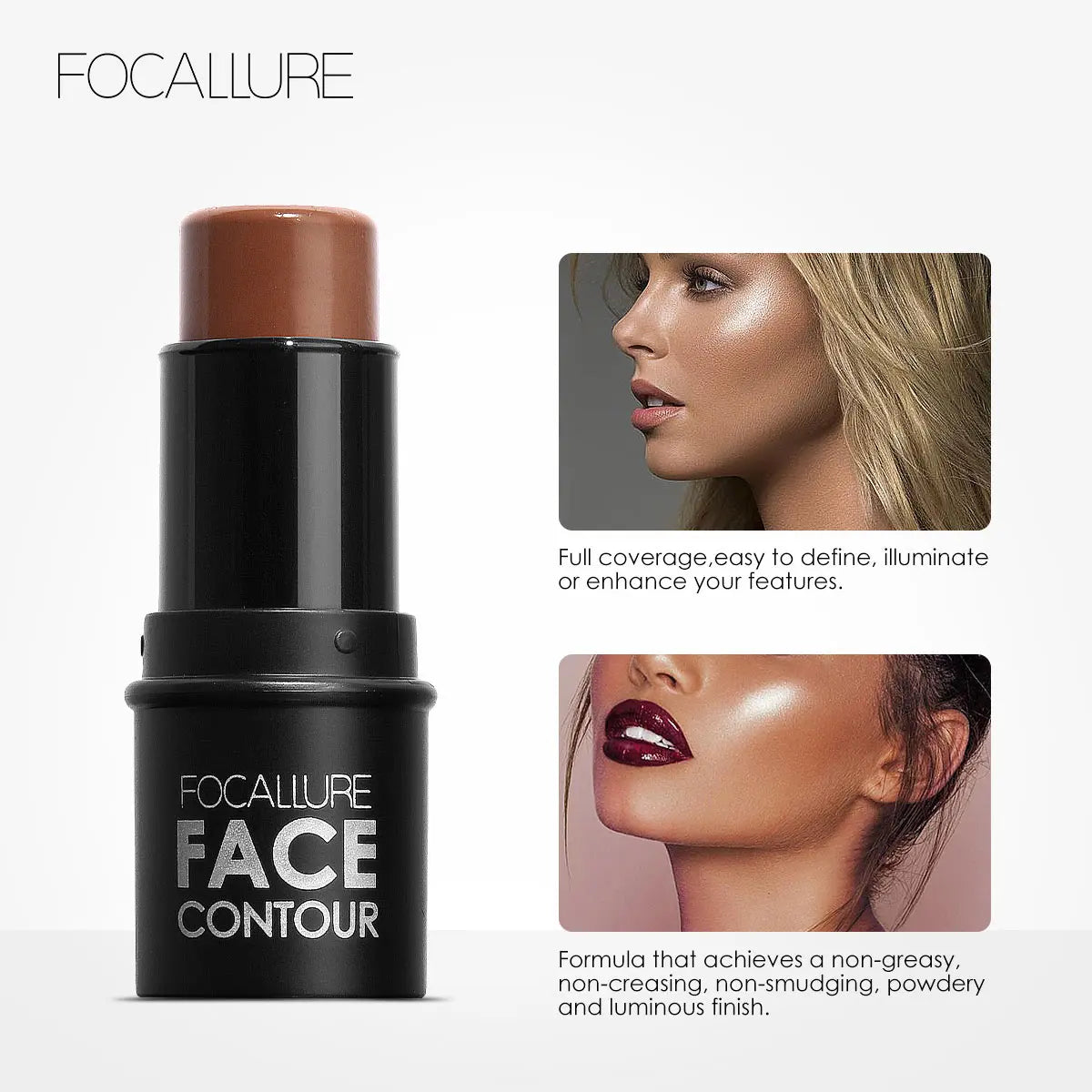 FOCALLURE Bronzer Highlighter Stick Waterproof Body Face Contour Corrector Illuminator Cream For Women's Makeup