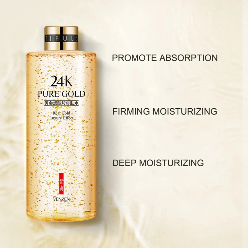 24K Gold Nicotinamide Face Toner Moisturize Oil Control Shrink Pores Anti Aging Fade Fine Lines Brighten Tone Skin Care 300ml