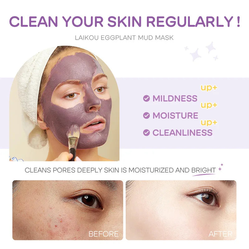 5pcs LAIKOU Eggplant Mud Mask Oil Control Moisturizing Anti-Acne  Anti Wrinkle Whitening Cleansing Clay Mask Skin Care Face Mask