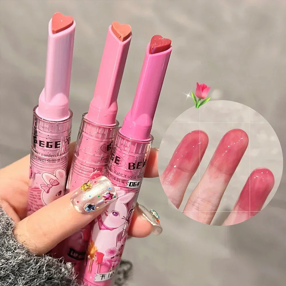 3PCS/set Waterproof Jelly Lipstick Mirror Water Heart-shaped Lip Gloss Moisturising Lipstick Pen Non-stick Cup Korean Cosmetics