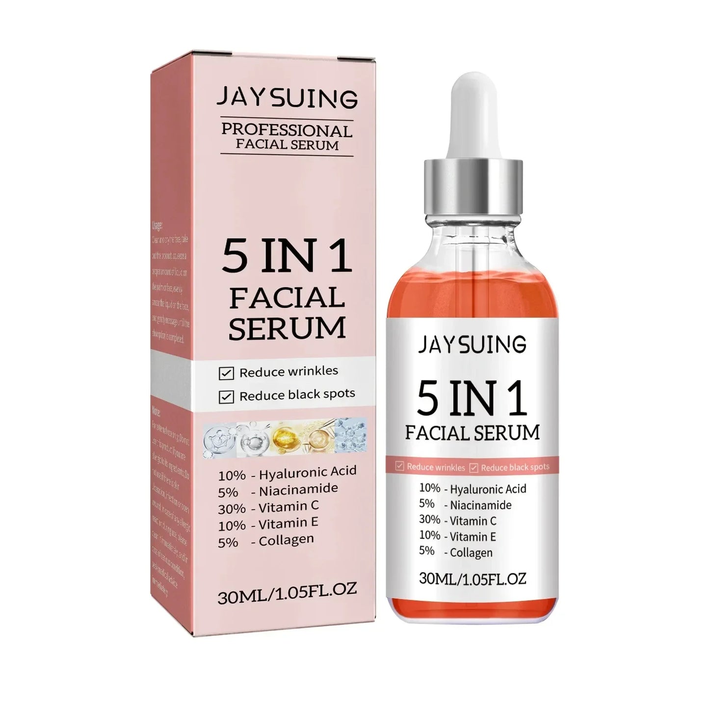 5 In 1 Hyaluronic Acid Face Serum Moisturizing Brightening Anti-Aging Vitamin C Shrink Pores Serum Skin Care 30ml