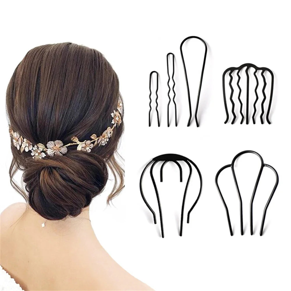 U Shape Hair Clips Women Wedding Party Engagement Hair Styling Accessories Black Hairpins Metal Barrettes Hair Stick